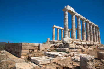 Fototapeta premium The Temple of Poseidon, dating back to 440 B.C, Cape Sounion, the southernmost point of the Attica peninsula, Greece