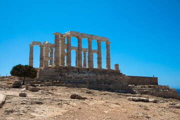 The Temple of Poseidon, dating back to 440 B.C, Cape Sounion, the southernmost point of the Attica peninsula, Greece