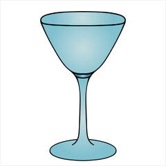 Wine glass. Martini glass. Empty. Vector illustration. White isolated background. Cartoon style. A glass for an alcoholic drink. Crystal bowl for a refreshing cocktail and a light aperitif. 