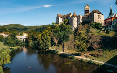 Castle Loket nearby Karlovy Vary spa in Czech Republic - travel and architecture background....