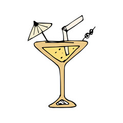 Cocktail Drink Icon On Hand Drawn Style