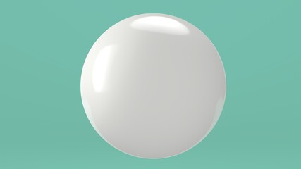 Realistic abstract mock up of white shiny sphere with reflection, 3d rendering, geometric shape and textured concept design, blank empty space for copy, isolated on pastel green color background.