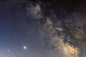 Central part of the Milky Way with Jupiter and Saturn on the left