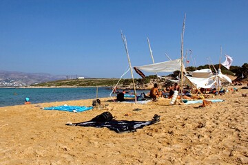Nudist beach in Antiparos island, Cyclades islands, Greece - August 18 2010.
