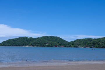Fototapeta na wymiar View sea and beach with blue sky at holiday time, Thailand