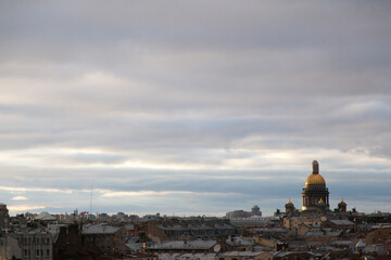 Saint Petersburg rooftop cityscape with dome of Saint Isaac's cathedral