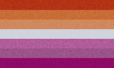 Lesbian pride flag design. The flag with seven orange to dark pink stripes  like textile