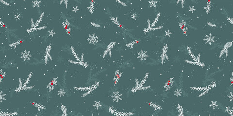 Cute hand drawn seamless pattern with candles, branches and christmas decoration - x mas background, great for textiles, banners, wallpapers - vector design