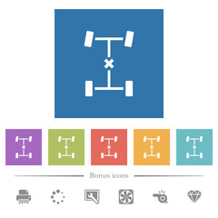 Central differential lock flat white icons in square backgrounds