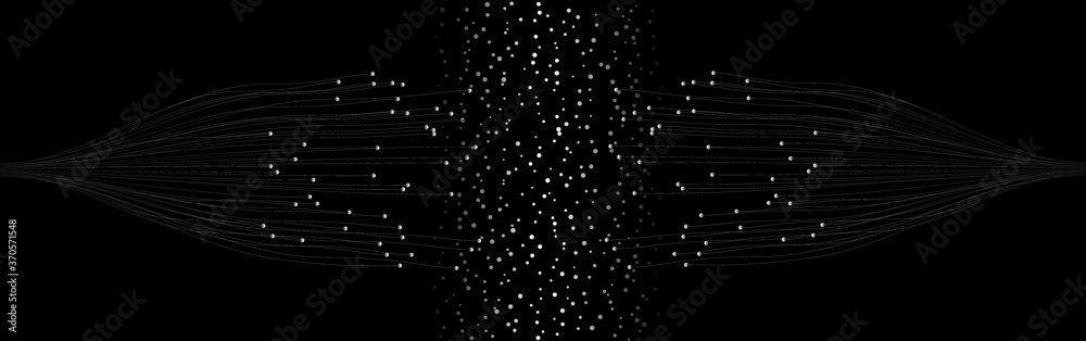 Poster big data conceept. abstract white lines  with dots on black background.