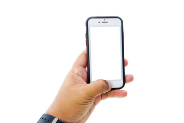 Smart phone in hand on white background,cliping path.