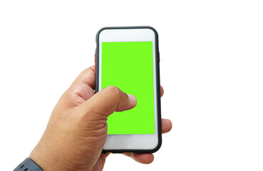 Smart phone in hand on white background,cliping path