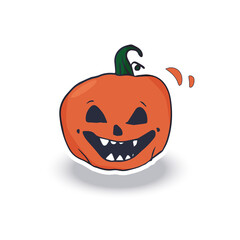 Hand drawn vector set of cute halloween pumpkins with different funny faces sticker. Autumn holidays. Creepy and spooky elements for halloween decorations. Vector illustration flat style design.