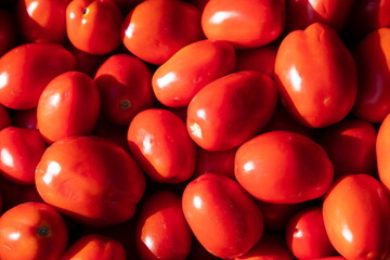 Organic fresh red ripe tomatoes on the market