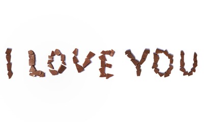 I Love You Written With Chocolate Pieces on White Background, Perfect for Wallpaper