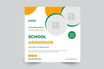 Admission banner post template for school, college, university, coaching center vector template design