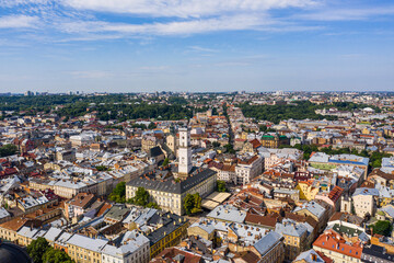 Fototapeta na wymiar Aerial Lviv is the cultural capital of Ukraine and is a favorite destination for tourists from all over the world.