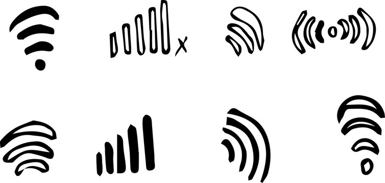 Hand drawn sketch wifi icon vector illustration set of symbol doodle elements internet technology symbol transmission graphic connection illustration network