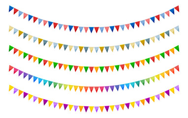 Fototapeta premium Bright paper bunting party flags set isolated