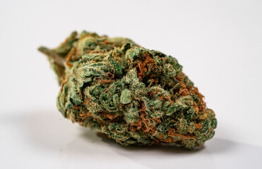Close up of a heap medical marijuana bud on white background