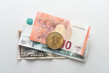 Banknotes of different countries of the world closeup on the table.