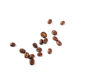 Roasted coffee beans on wooden texture background.