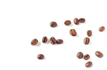 Roasted coffee beans on wooden texture background.