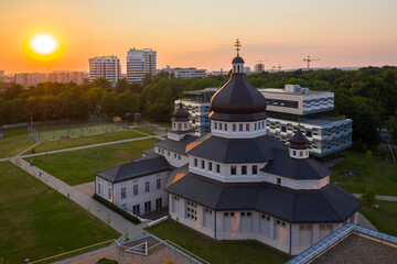 The Metropolitan Andrey Sheptytsky Center in Lviv, Ukraine. View from drone