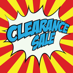 clearance sale banner in speech bubble pop art style. vector illustration