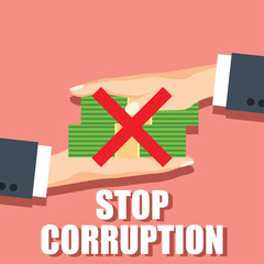 Fototapeta na wymiar stop corruption concept businessman hand refusing corruption money, vector illustration