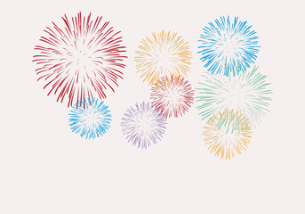 Colorful firework on white background. Fireworks for festive event.