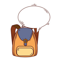 school bag with speech bubble, on white background vector illustration design