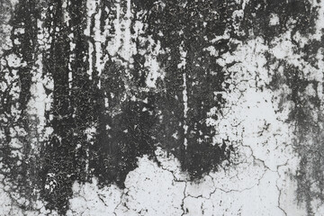 Black and white abstract background. Texture of old gray wall with black stains and cracks. Gloomy...