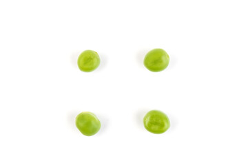 Green young peas, isolated on white background. Close-up. Top view