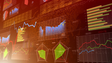 Business Data Graph finance Chart Bar 3D illustration background.