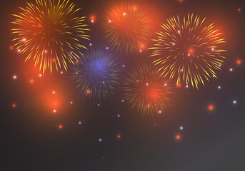 Naklejka premium Colorful firework on twilight blue background. Fireworks for festive event.