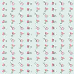 Creative seamless pattern with office supplies, golden metal paper clips. School and education concept.