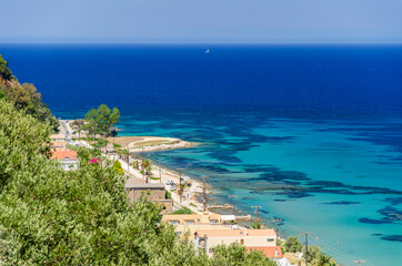 Spectacular view on turquoise sea from Zakynthos town. Zakynthos island on Ionian Sea is situated on the west of Greece.