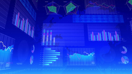 Business Data Graph finance Chart Bar 3D illustration background.