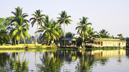 Fototapeta na wymiar Houseboats in Kerala Backwaters