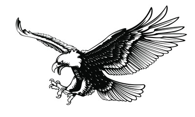 Eagle emblem isolated on white vector illustration. World symbol of freedom. Retro color logo of falcon. Eagle detailed logo.