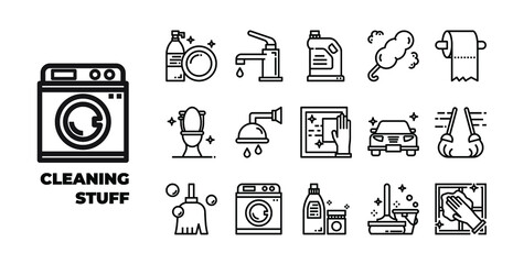 cleaning and household element isolated icon set on white background. expanded stroke. vector and illustration design for website, mobile app