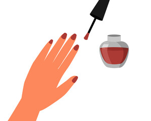 Woman hand with nail painted on white background. nail care and manicure concept. Icon vector illustration.
