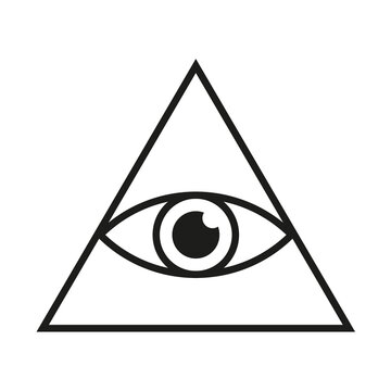 Eye in triangle simple minimalistic symbol. All seeing Illuminati eye pyramid vector illustration