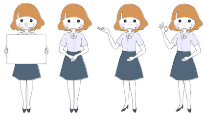 マウスシールドをつけてポーズをとる案内スタッフのセット