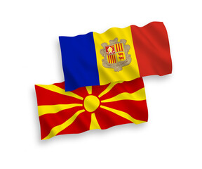 Fototapeta premium Flags of Andorra and North Macedonia on a white background