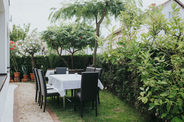 table and chairs in garden
