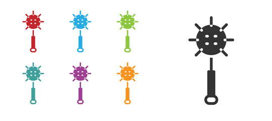 Black Medieval chained mace ball icon isolated on white background. Medieval weapon. Set icons colorful. Vector.