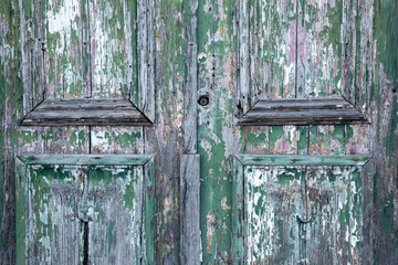 Closeup Of Highly Weathered And Textured Green Doors, Braga, Portugal