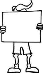 Cartoon man holding white blank protest board or banner